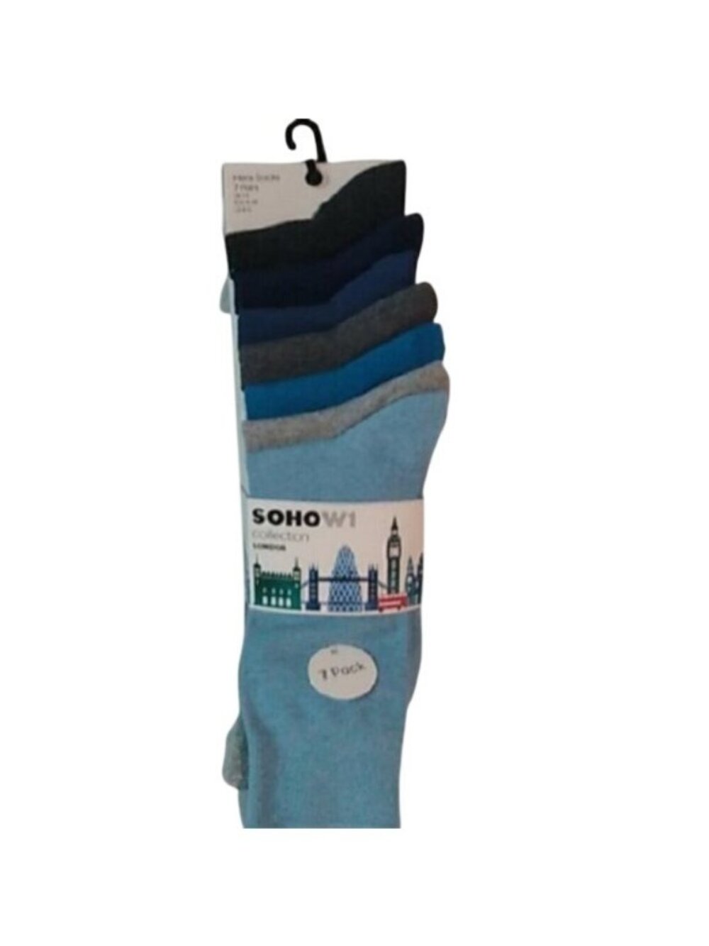 SOHO W1 Collection 7 pairs Socks Blues, Greys, size 6-12